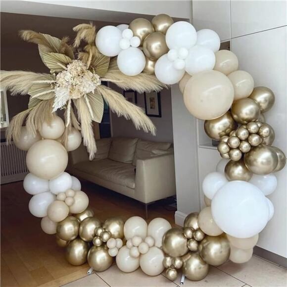 White Sand Gold Balloons Garland Arch Kit,156PCS Nude Balloons Metallic Chrome - Picture 3 of 7